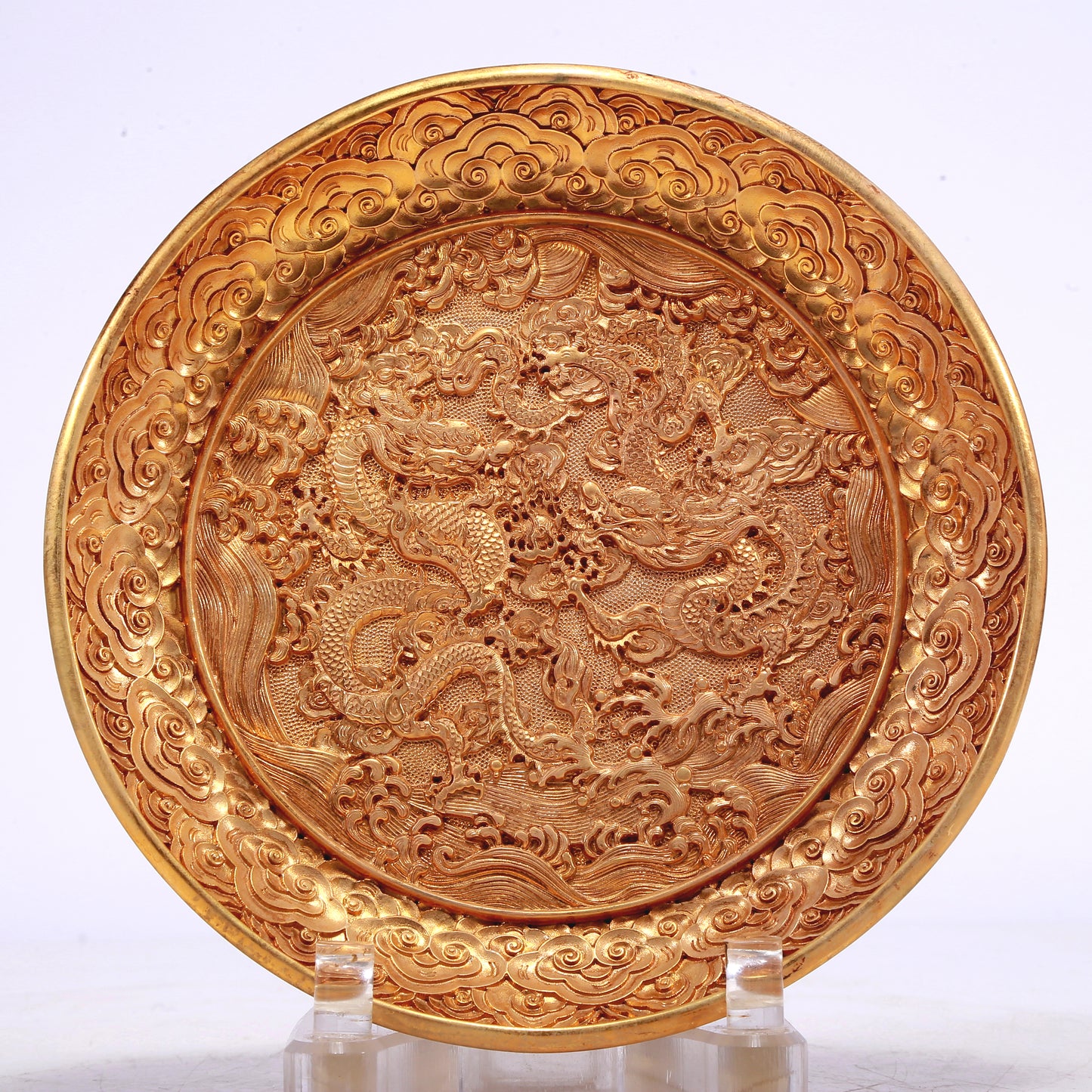 A Wonderful Gilt-Bronze 'Dragon& Auspicious Cloud' Dish