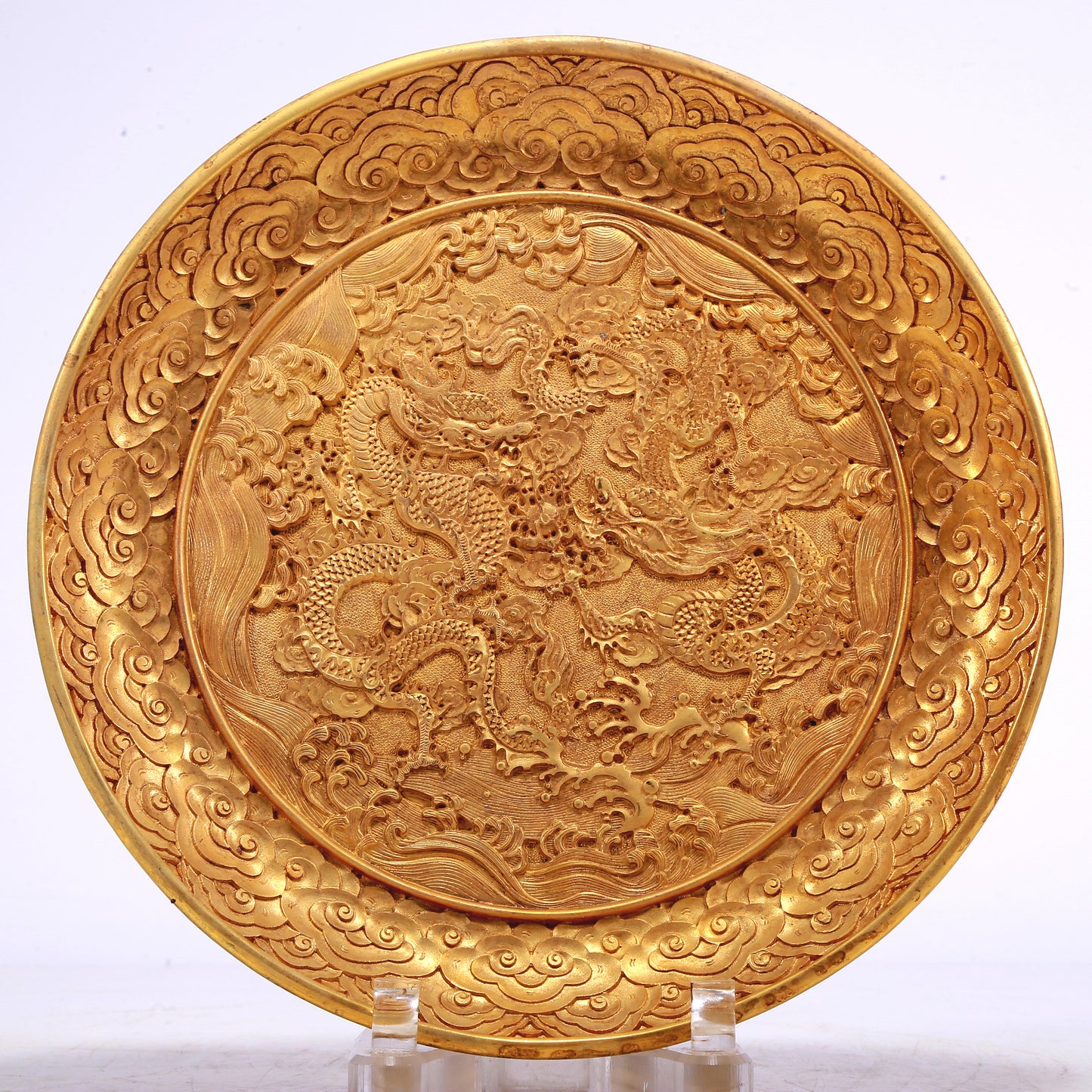 A Wonderful Gilt-Bronze 'Dragon& Auspicious Cloud' Dish