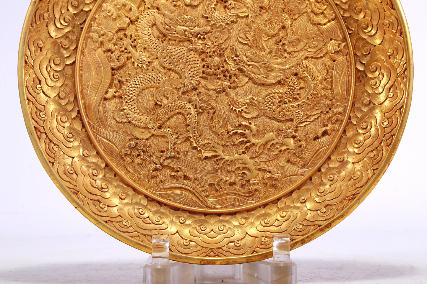 A Wonderful Gilt-Bronze 'Dragon& Auspicious Cloud' Dish