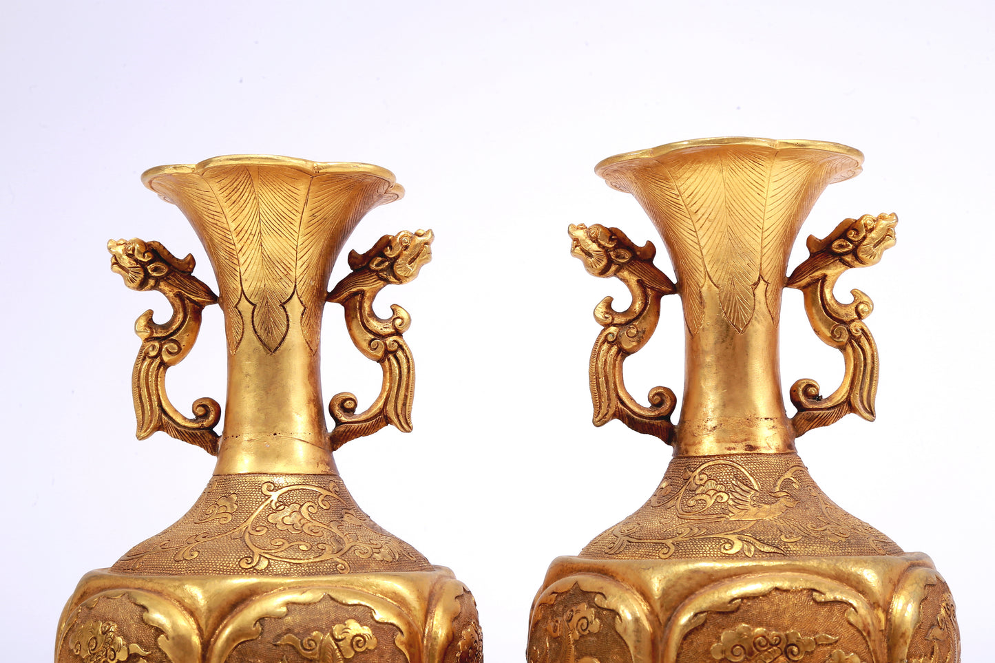 A Wonderful Pair Of Gilt-Bronze 'Dragon, Phoenix, Auspicious Cloud' Vases