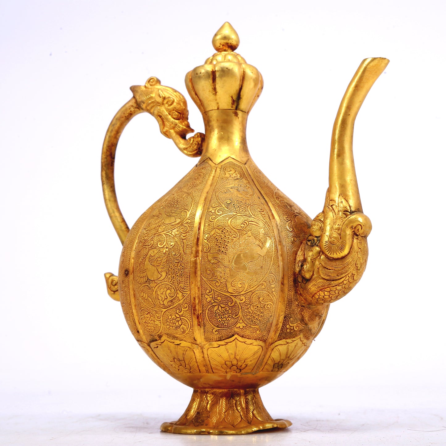 A Wonderful Gilt-Bronze 'Scrolling Lotus& Auspicious Beast' Ewer