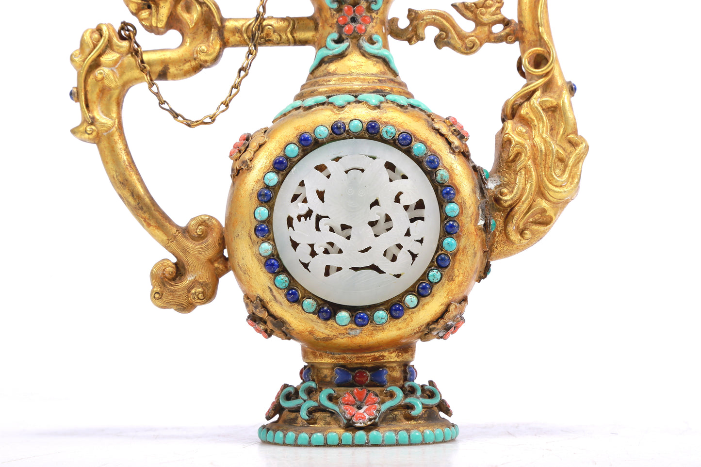 A Fantastic Pair Of Gilt-Bronze Gem-Inlaid 'Dragon' Ewers
