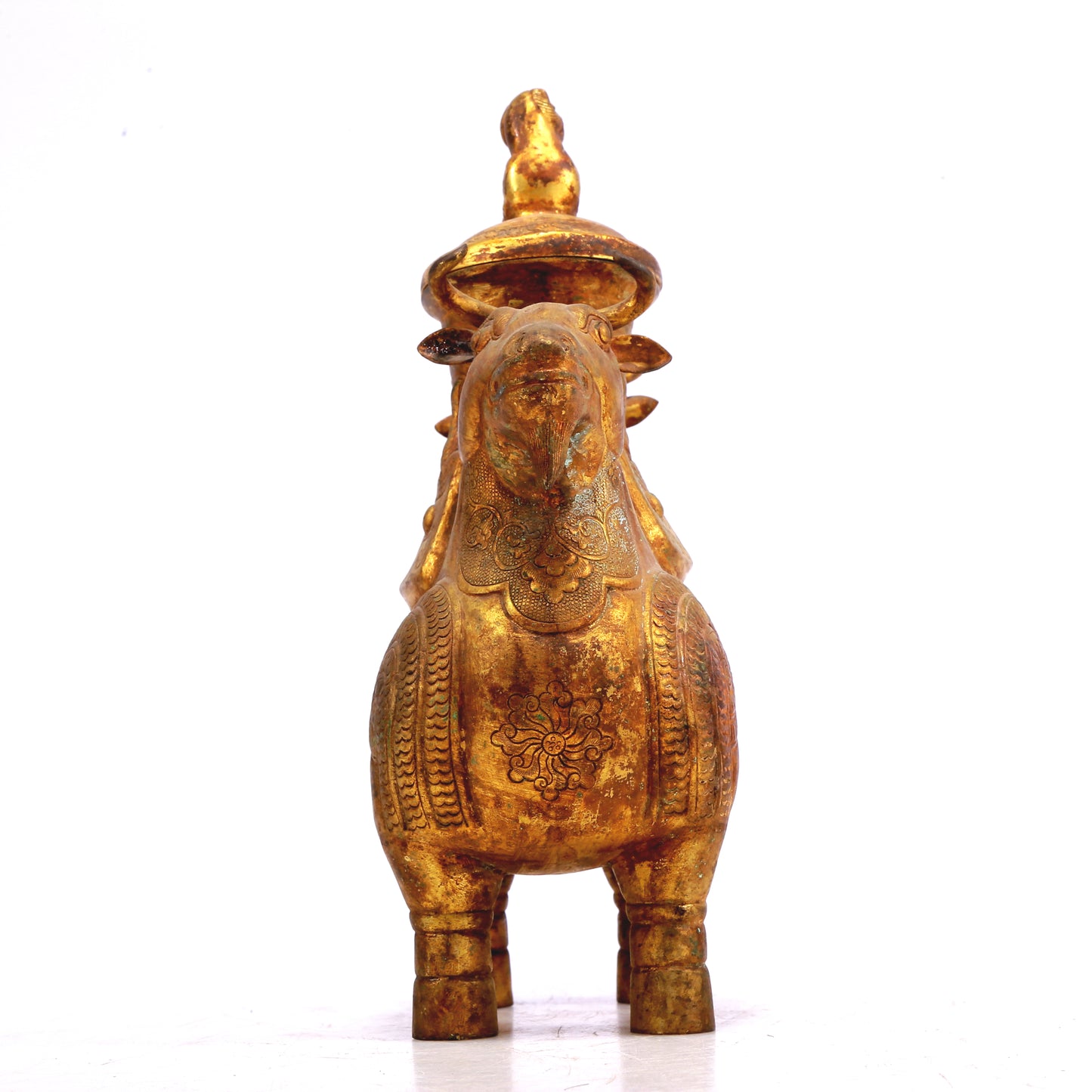An Excellent Gilt-Bronze Buffalo-Form Vase And Cover
