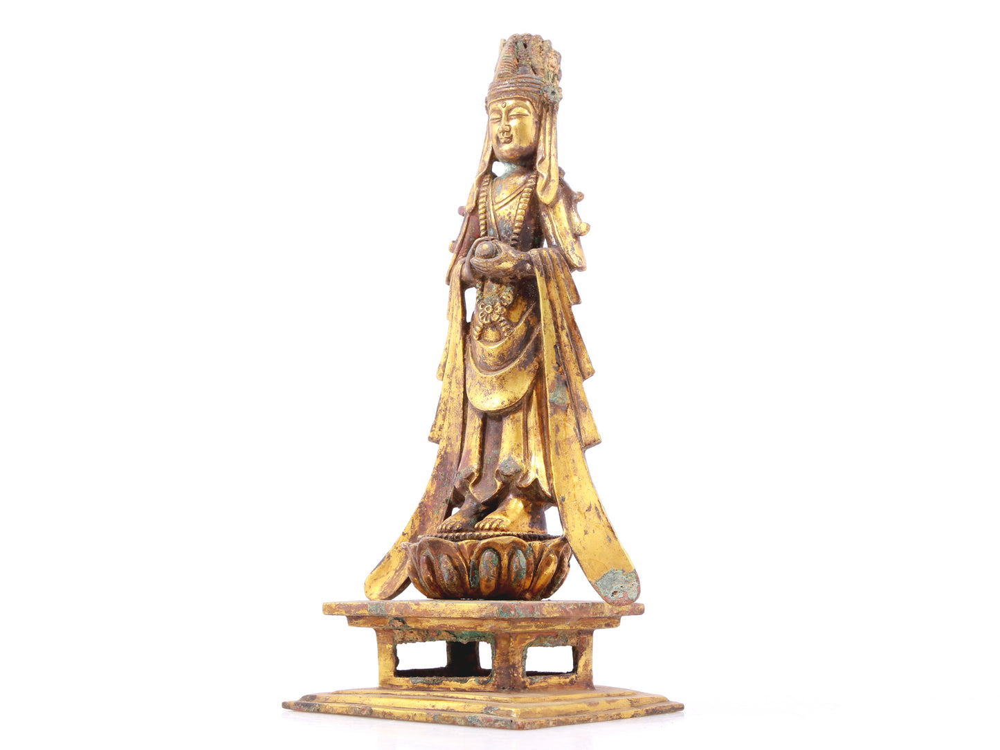 A serene gilt bronze statue of Bodhisattva