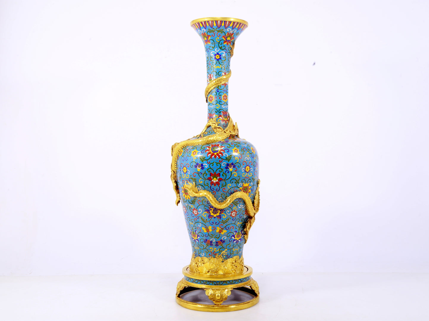pair of stunning cloisonné vases with 'tangled lotus and dragon' patterns