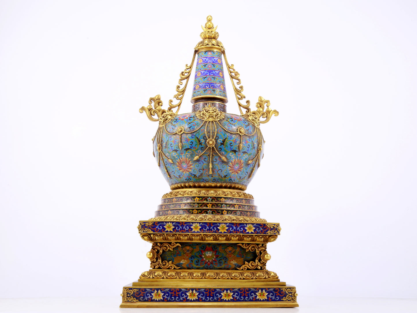 A rare cloisonné Buddhist niche with twining branches and lotus pattern