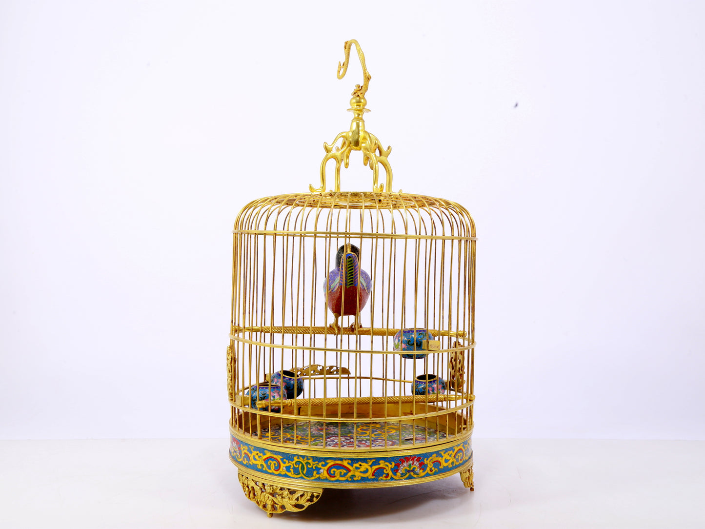 An exquisite cloisonné birdcage with lotus pattern