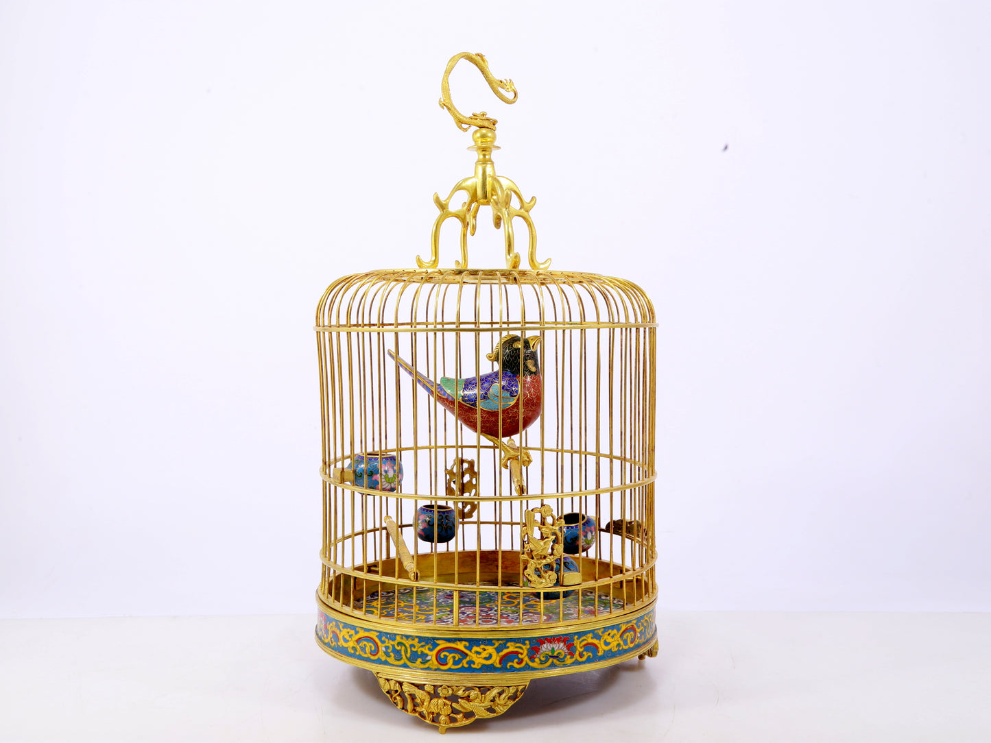 An exquisite cloisonné birdcage with lotus pattern