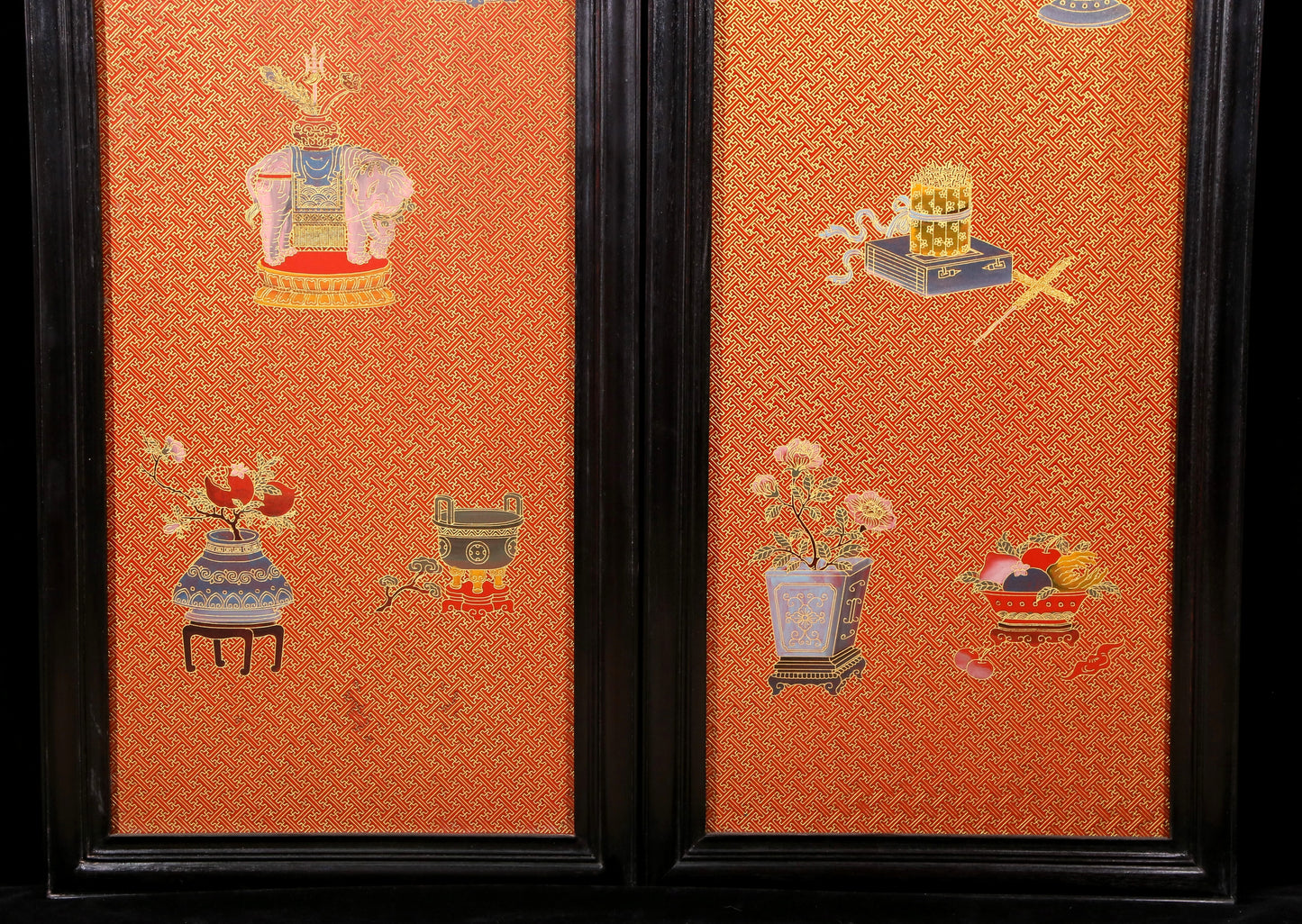 A set of exquisite zitanwood gold-filled lacquered treasure pictures with four hanging screens