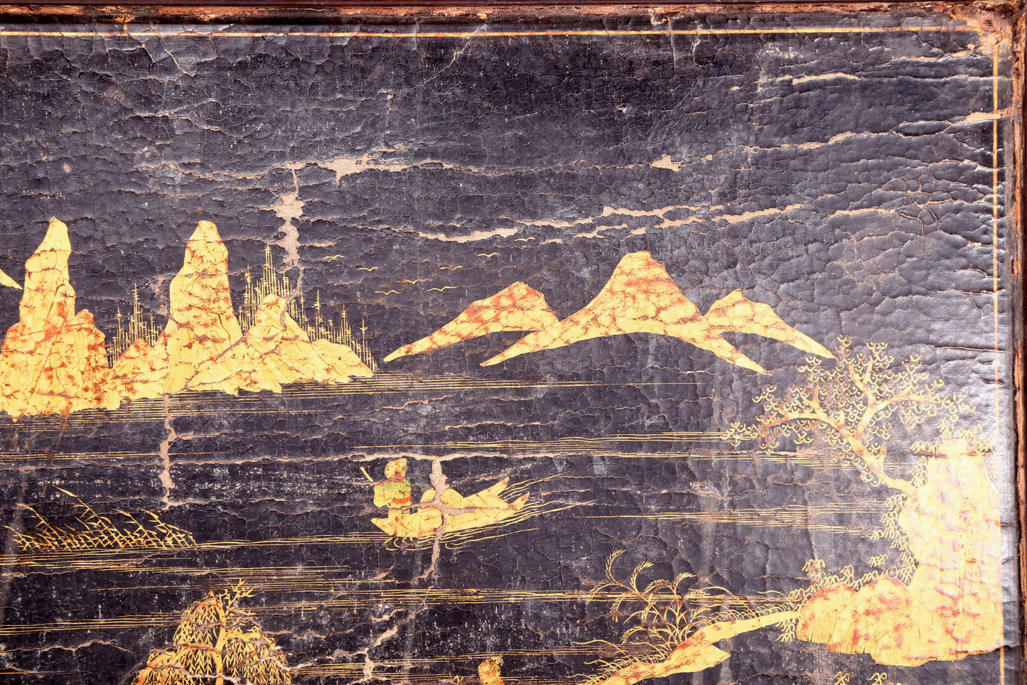 An exquisite zitanwood lacquered, gold-embedded and gem-set courtyard pavilion pattern table screen