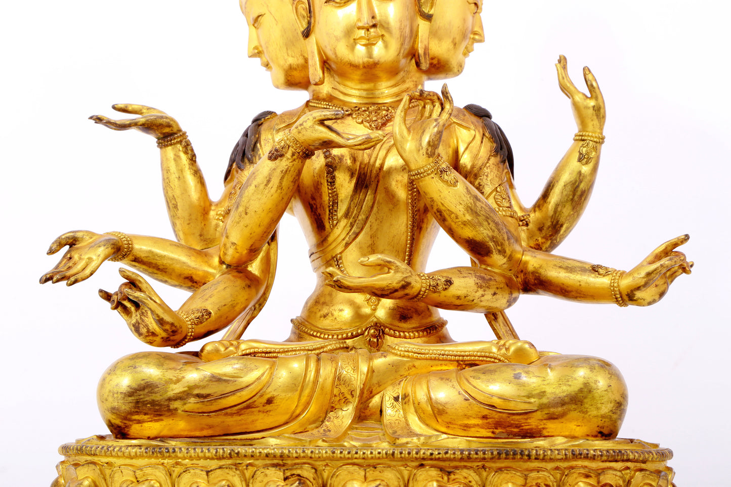 A solemn gilt bronze statue of Bodhisattva