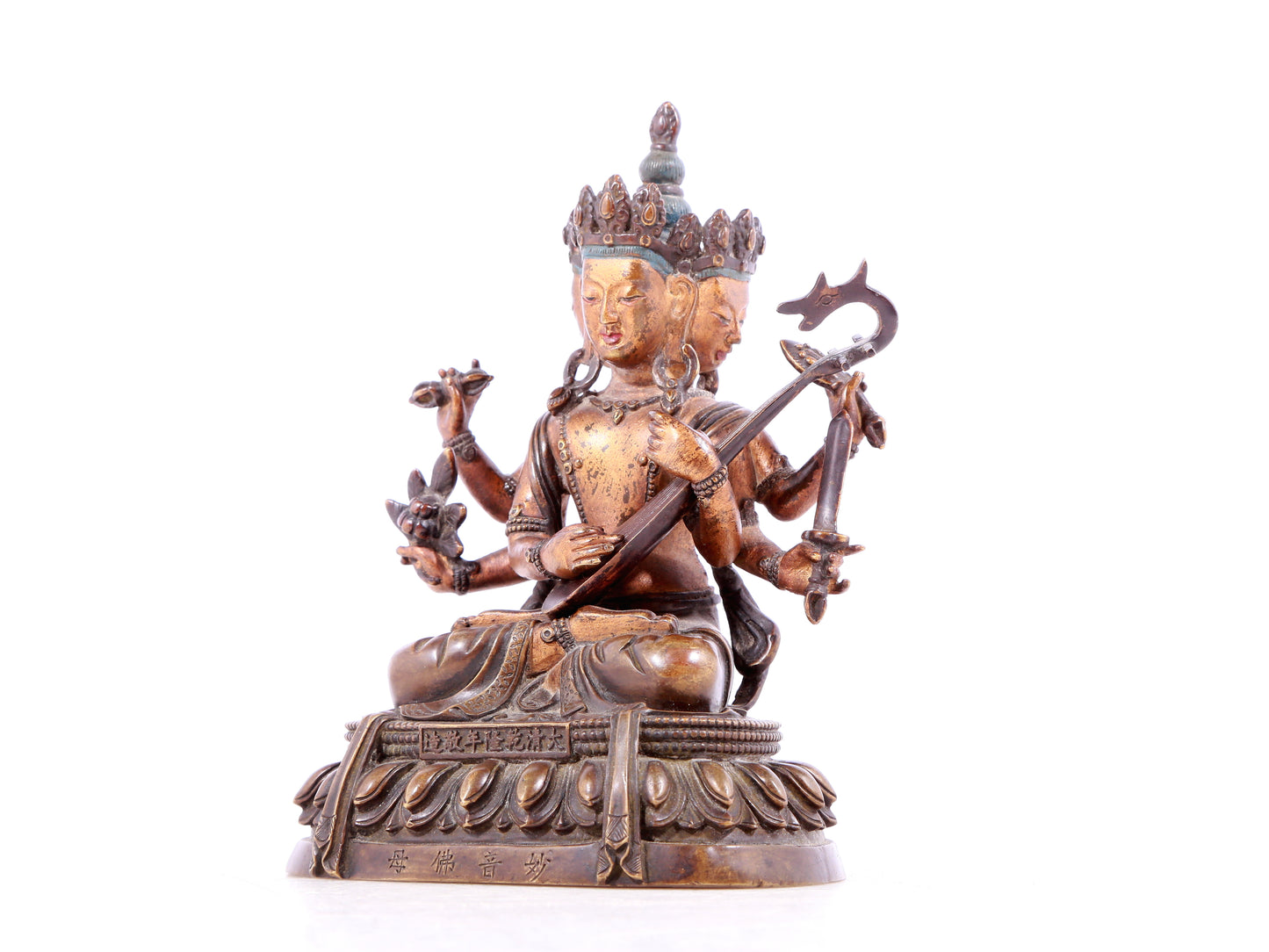 A solemn gilt bronze statue of Mystical Sound Buddha