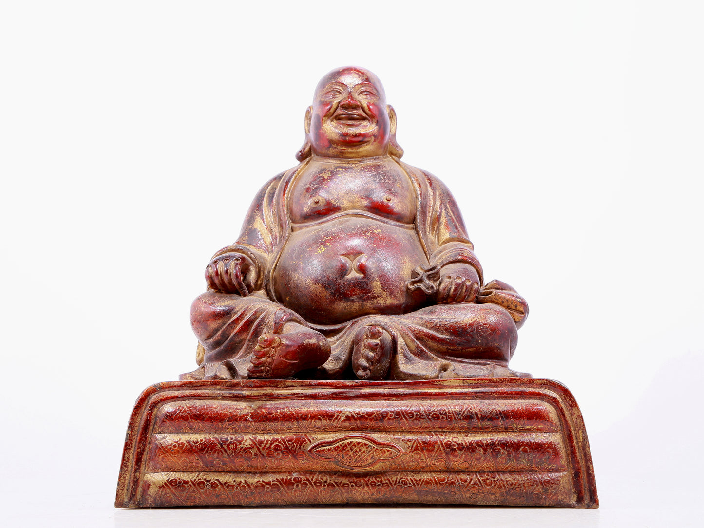 An Archaic Gold-Painted Bronze Figure Of Maitreya