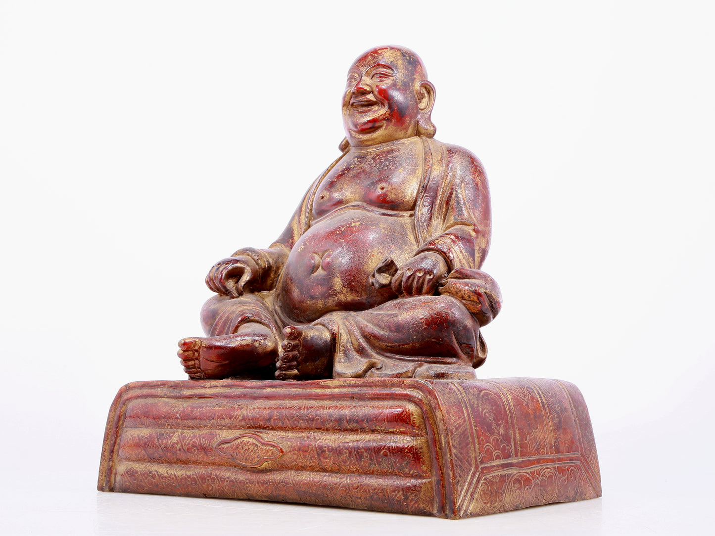 An Archaic Gold-Painted Bronze Figure Of Maitreya