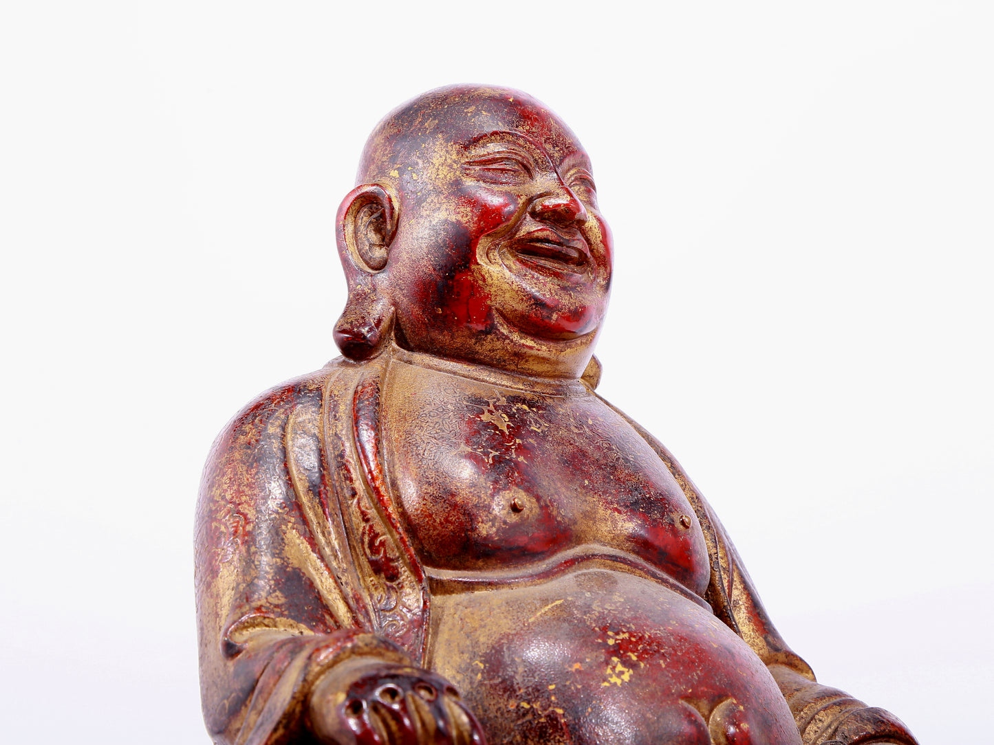 An Archaic Gold-Painted Bronze Figure Of Maitreya