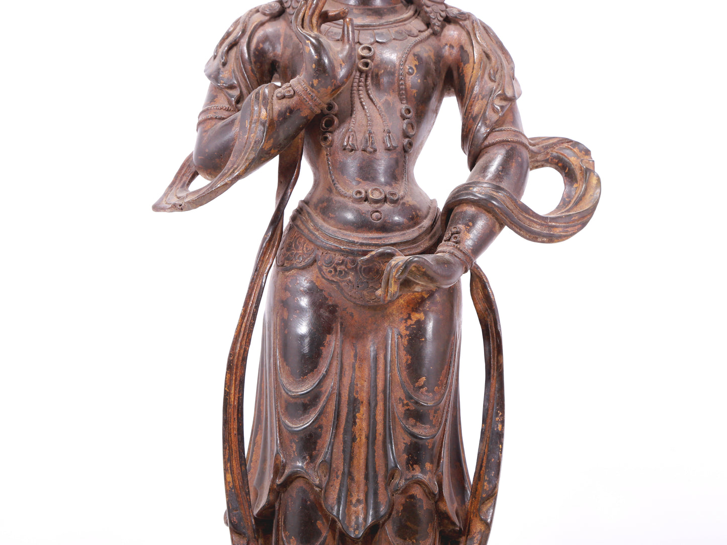 A serene gilt bronze Bodhisattva statue