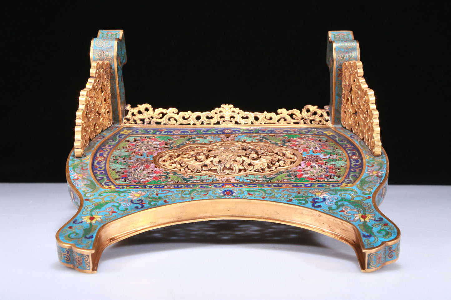 An Exquisite Imperial Cloisonne White Jade-Inlaid 'Elephant' Table Screen With Poem Inscriptions