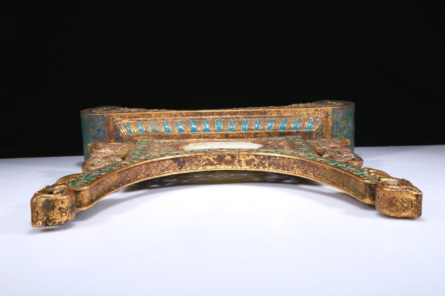 An Exquisite Imperial Gilt-Bronze White Jade-Inlaid 'Landscape& Figure' Table Screen With Imperial Poem Inscriptions From Qianlong Period