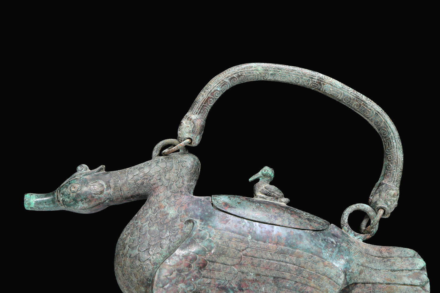 An Archaic Bronze Duck-Form Pot With Inscriptions And An Overhead Handle