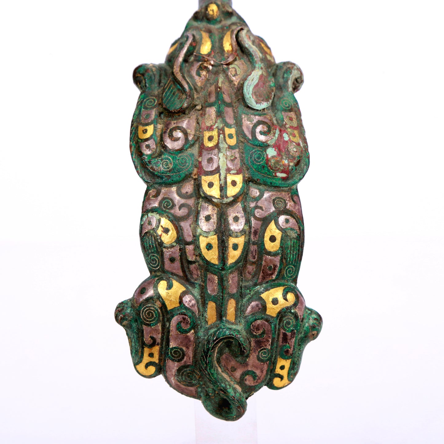 An Archaic Bronze Gold& Silver-Inlaid 'Auspicious Beast' Belt-Hook