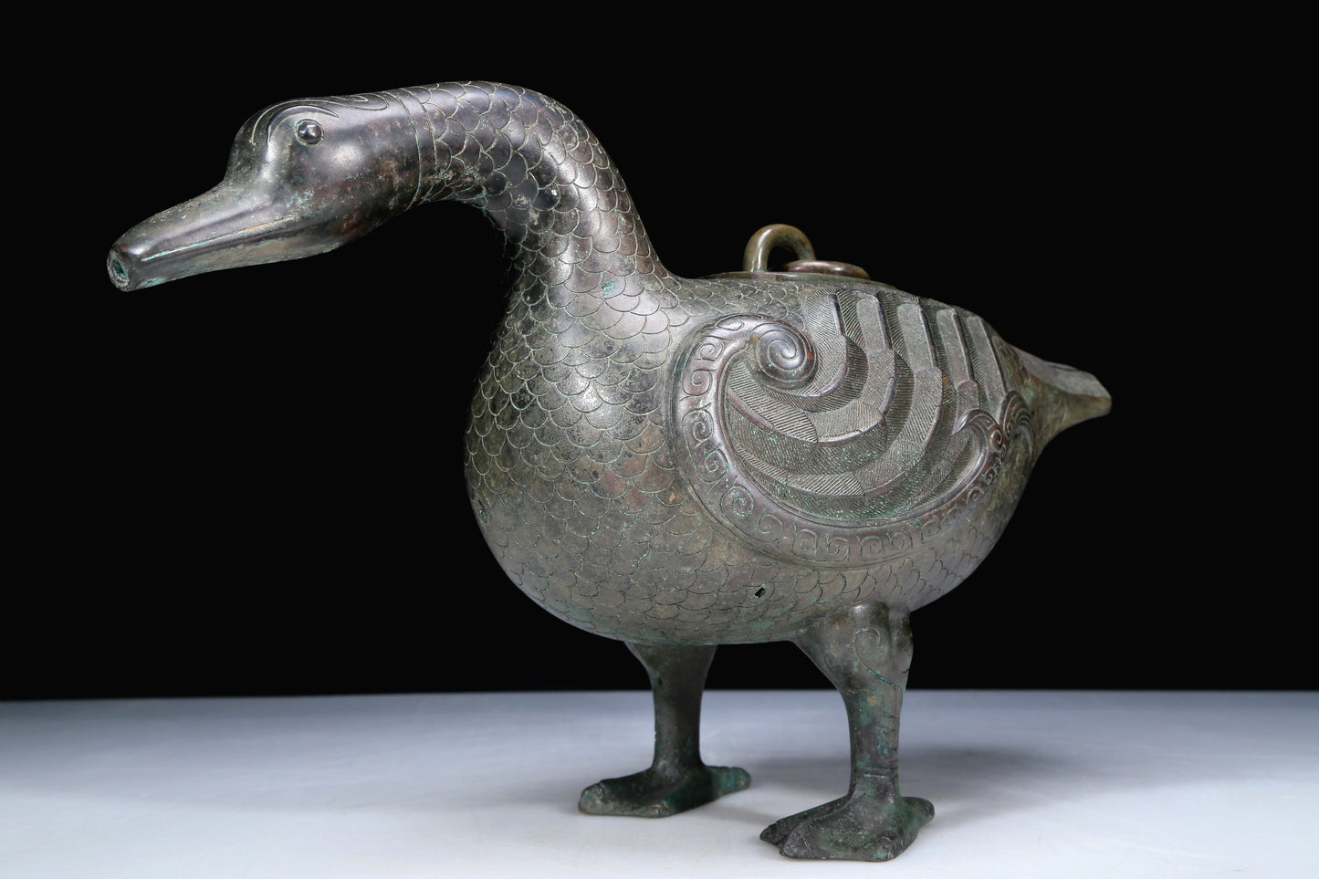An Archaic Bronze Duck-Form Jar