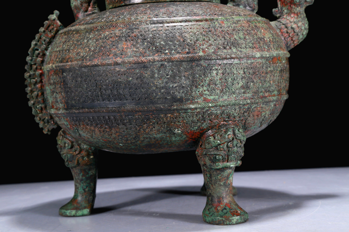 A Superb Bronze 'Dragon' Tripod Ewer With Inscriptions