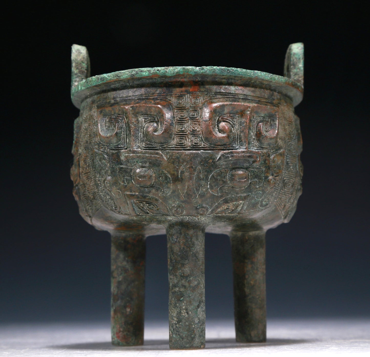 A Wonderful Bronze 'Animal Mask' Tripod Censer With Inscriptions