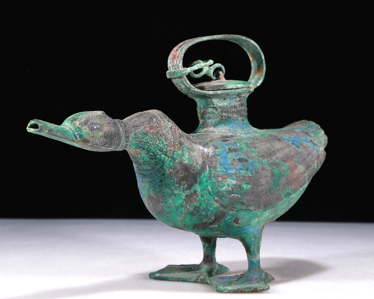 A Wonderful Bronze Duck-Form Ewer