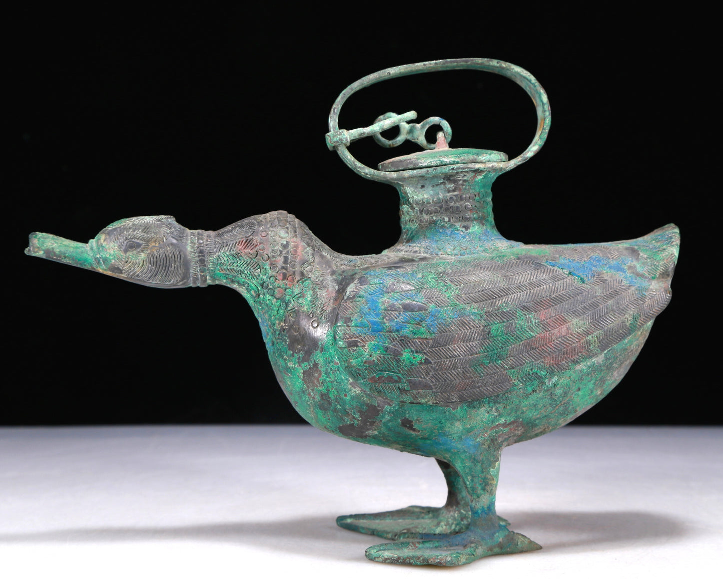 A Wonderful Bronze Duck-Form Ewer