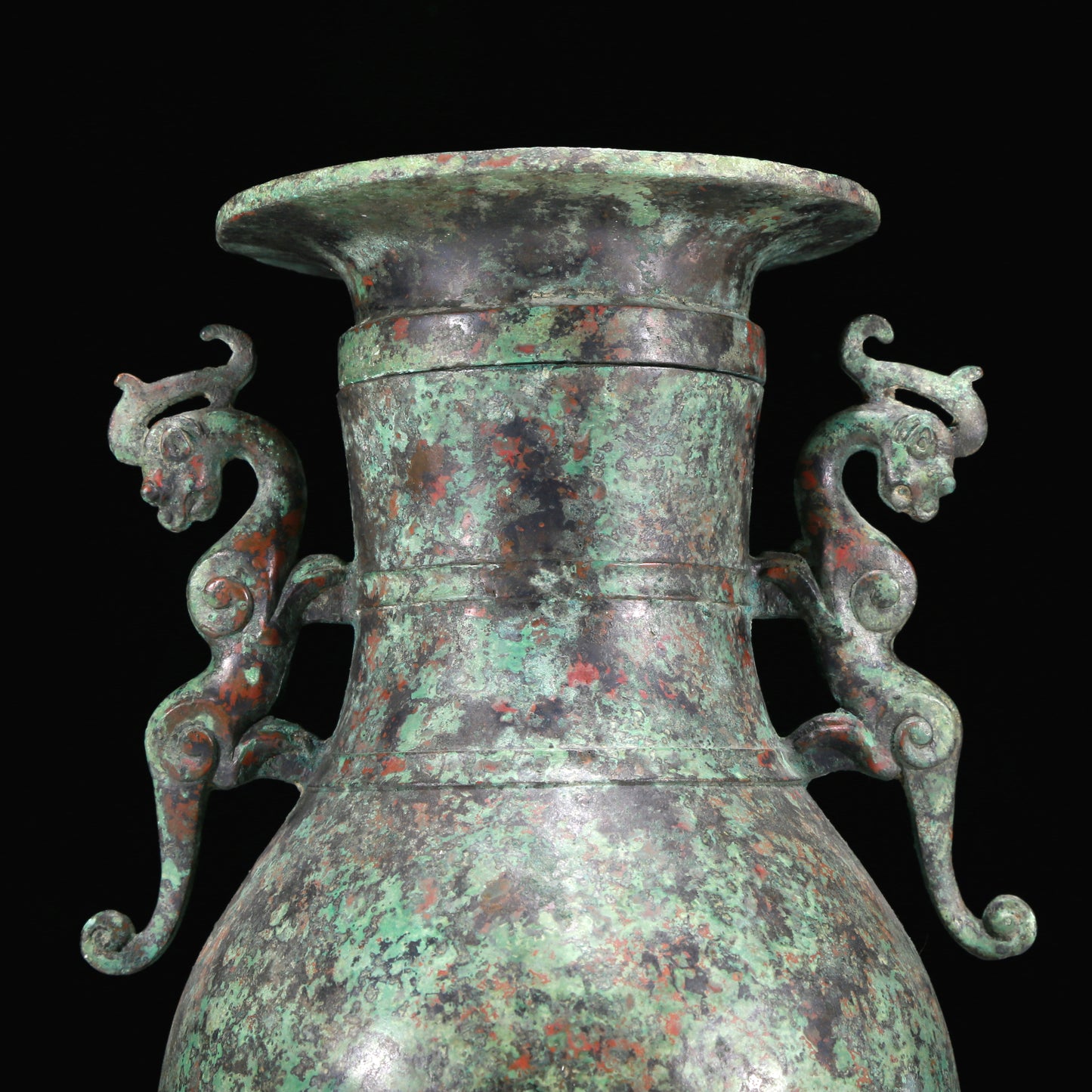 A Wonderful Bronze Dragon-Handled Vase And Cover