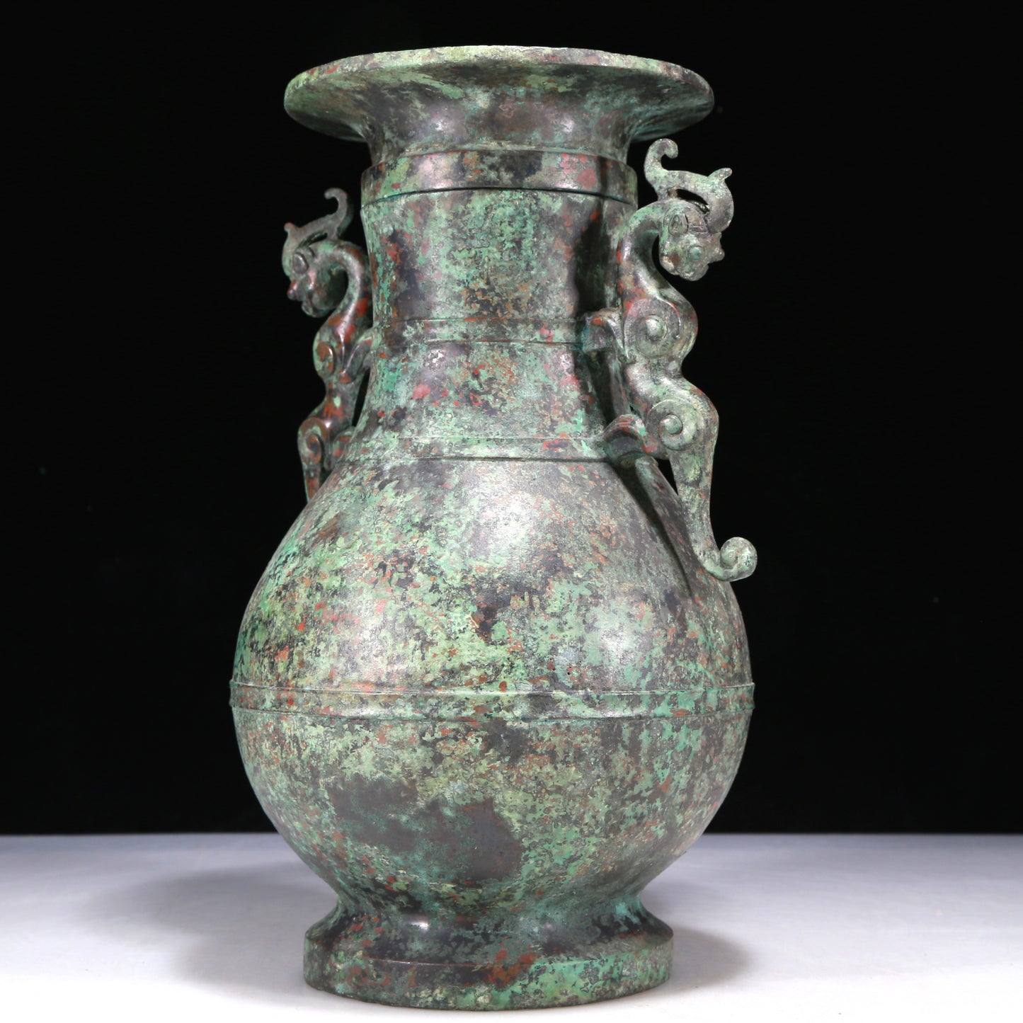 A Wonderful Bronze Dragon-Handled Vase And Cover