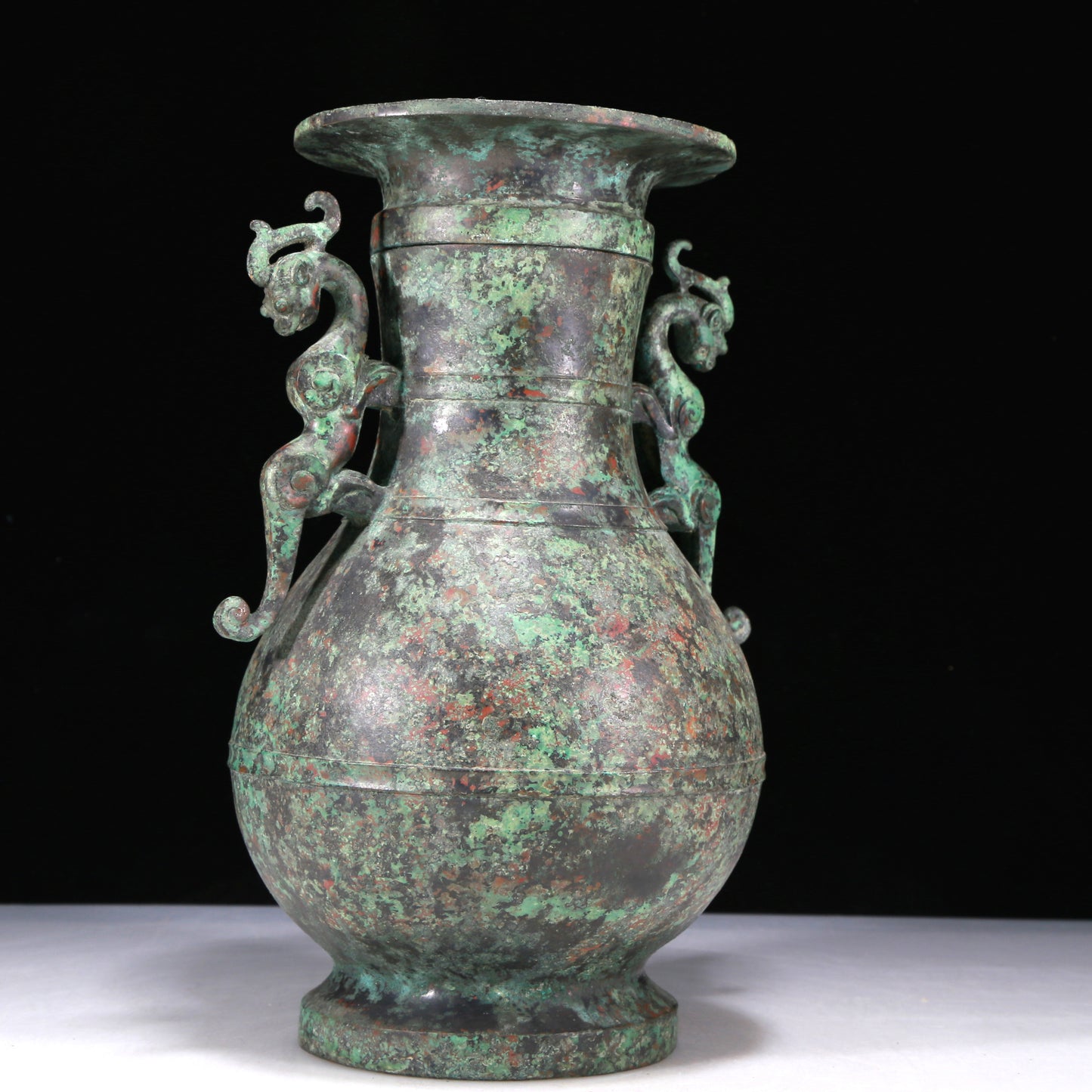 A Wonderful Bronze Dragon-Handled Vase And Cover
