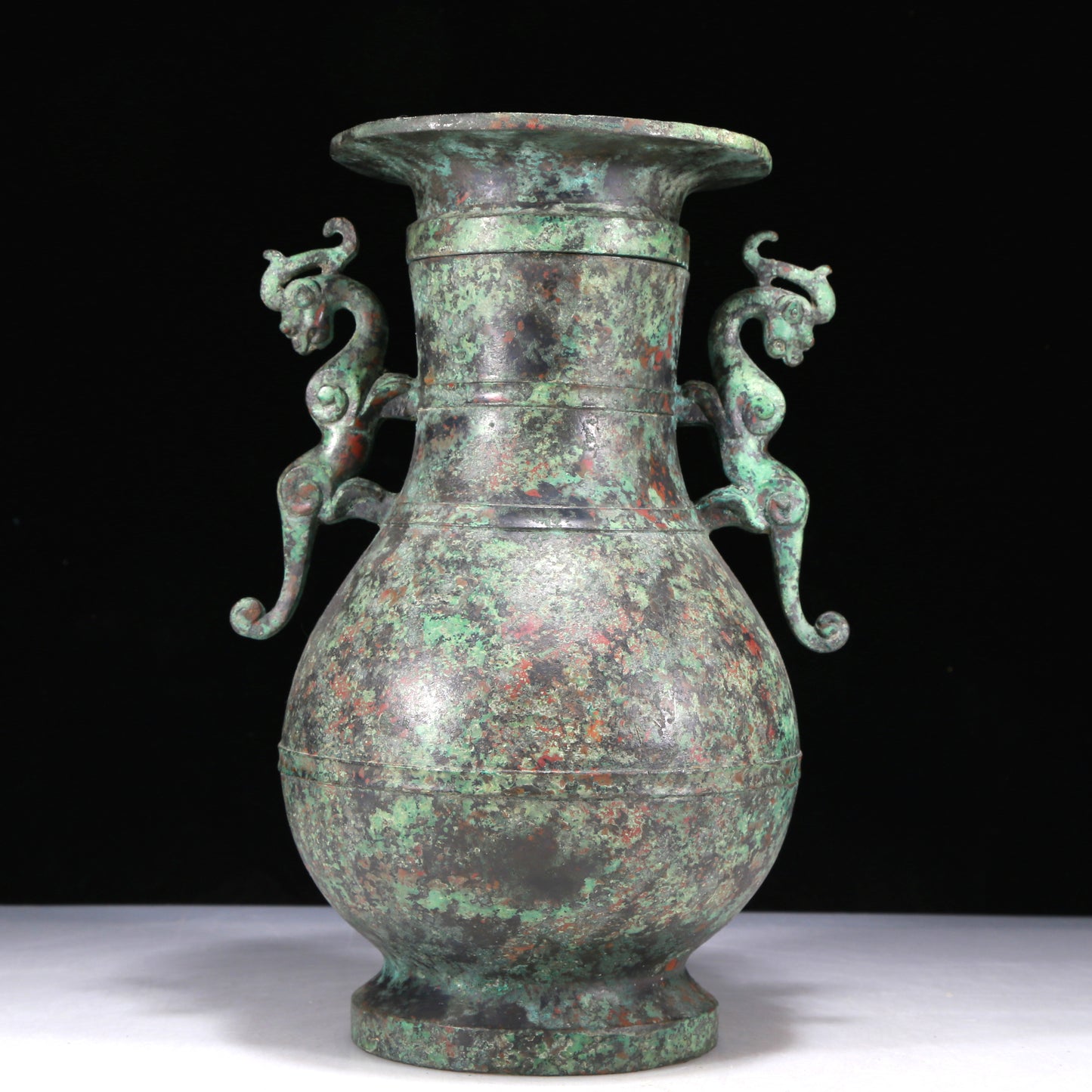 A Wonderful Bronze Dragon-Handled Vase And Cover