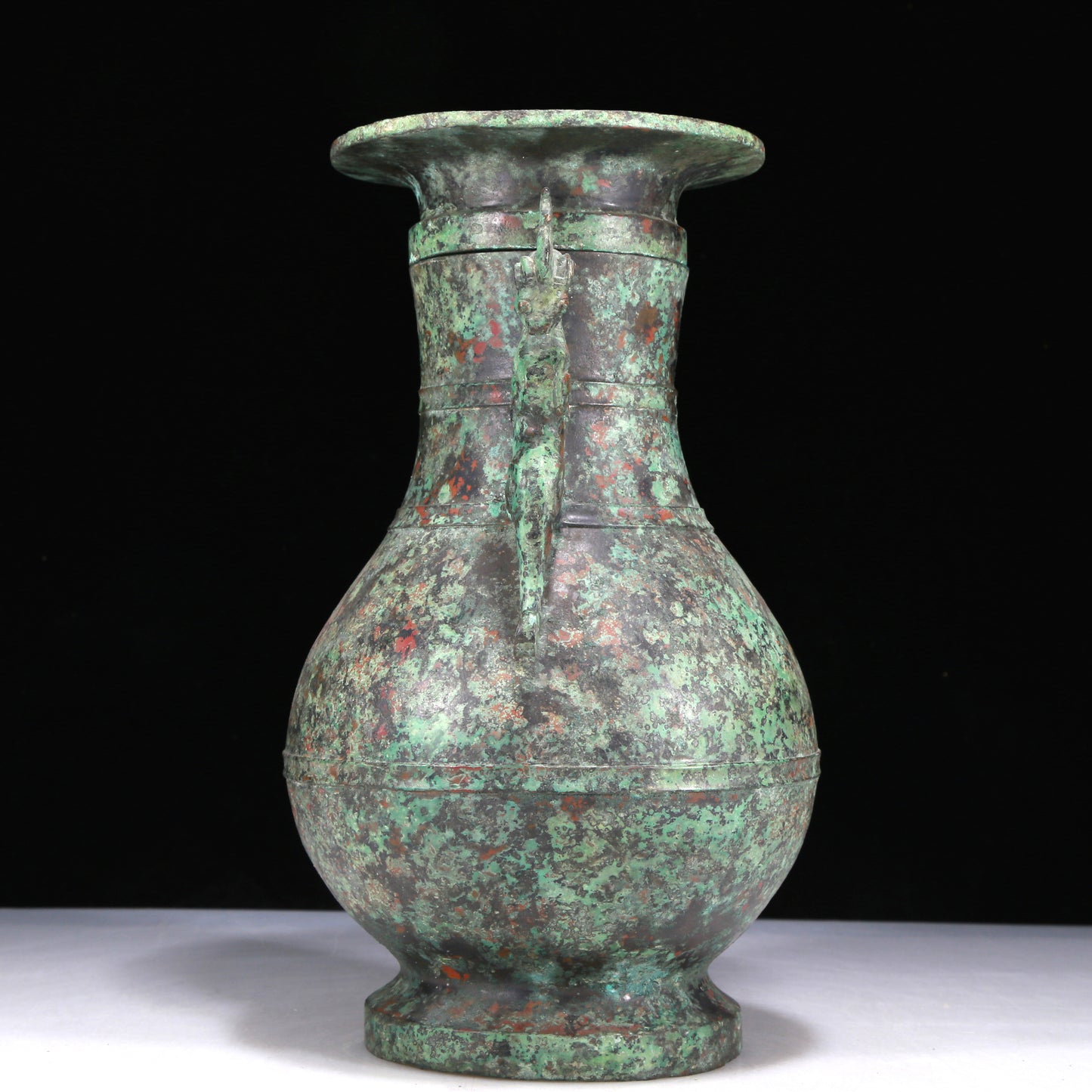A Wonderful Bronze Dragon-Handled Vase And Cover