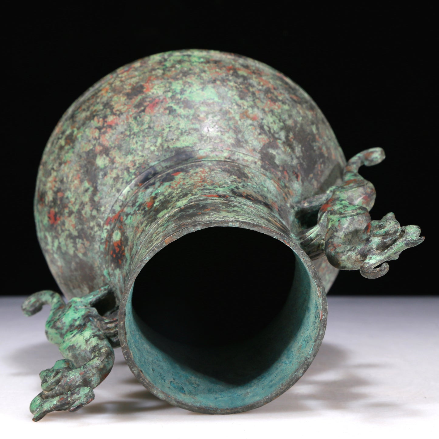 A Wonderful Bronze Dragon-Handled Vase And Cover