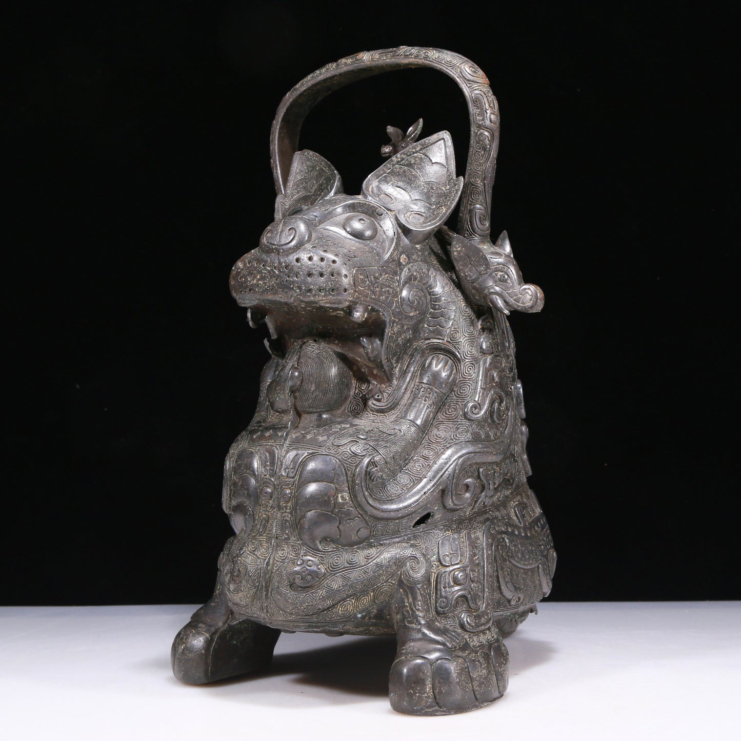An Excellent Bronze Auspicious Beast-Form Jar With Inscriptions