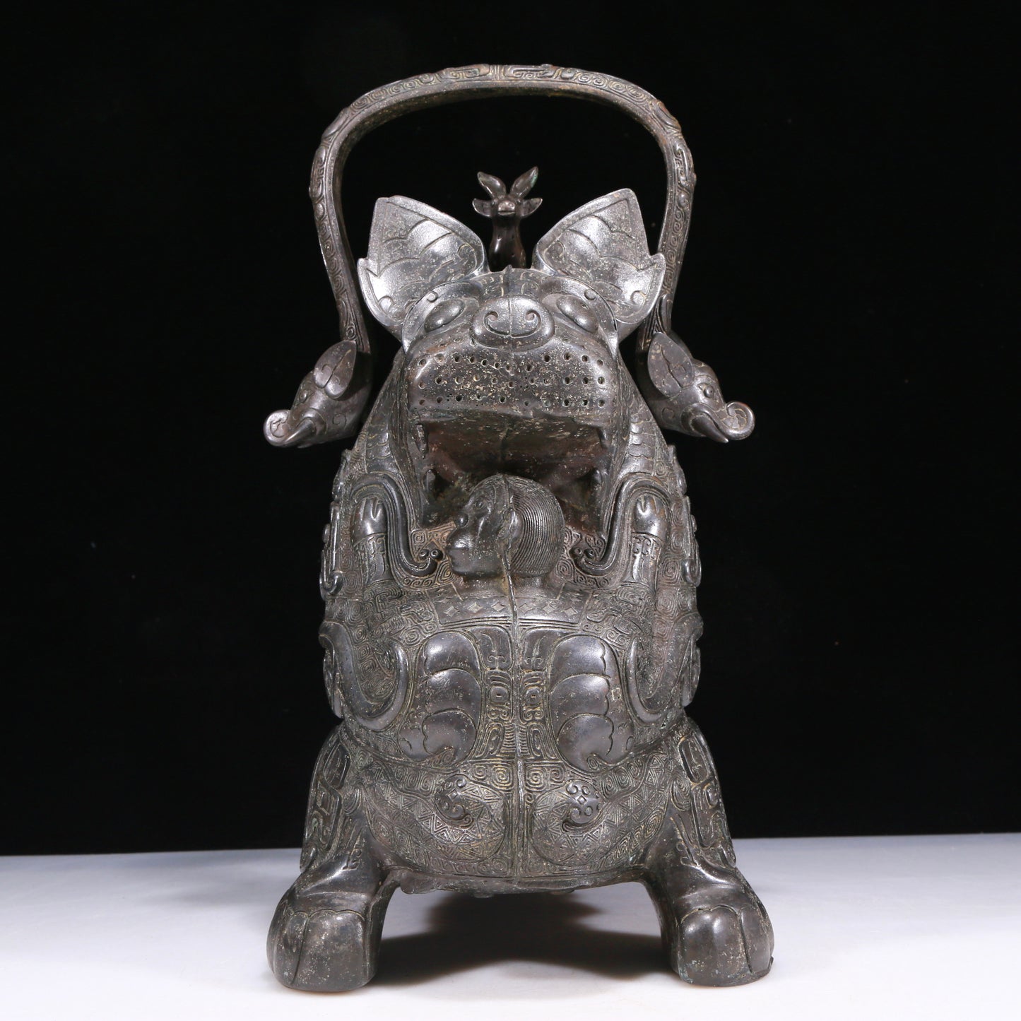 An Excellent Bronze Auspicious Beast-Form Jar With Inscriptions