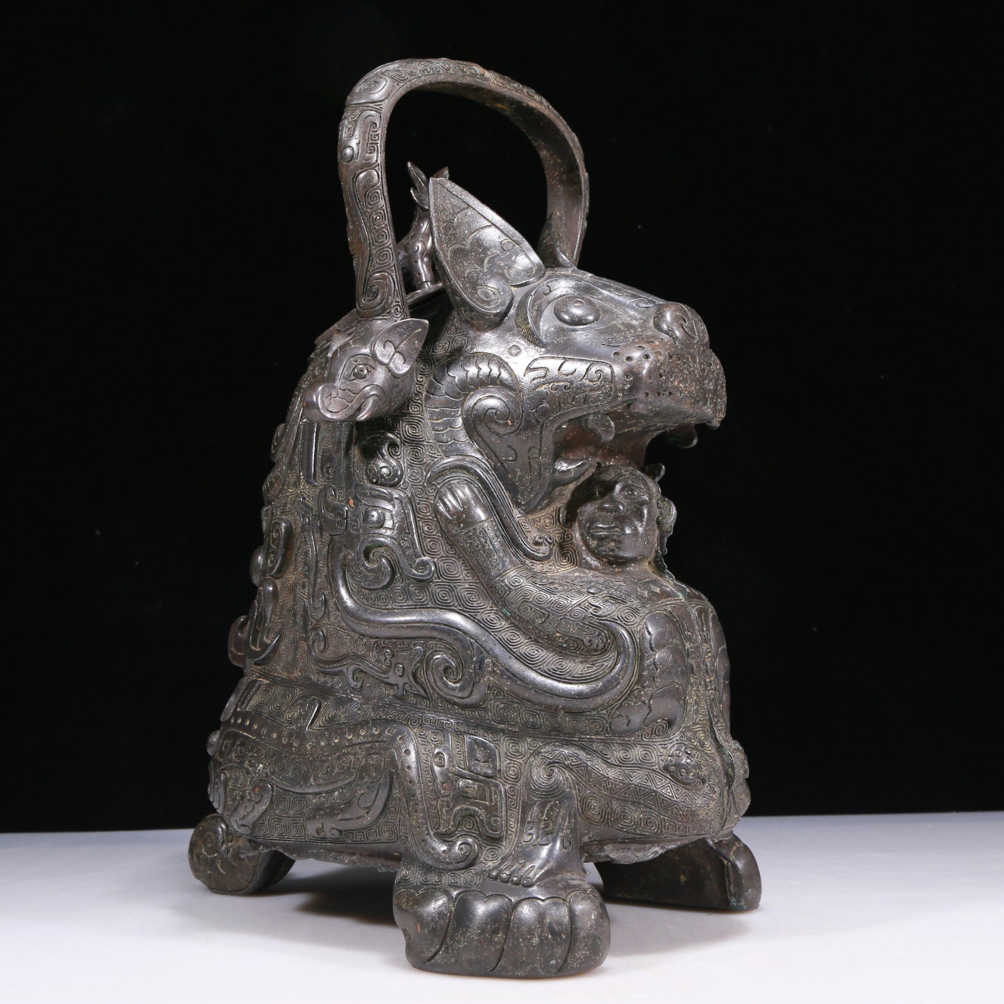 An Excellent Bronze Auspicious Beast-Form Jar With Inscriptions