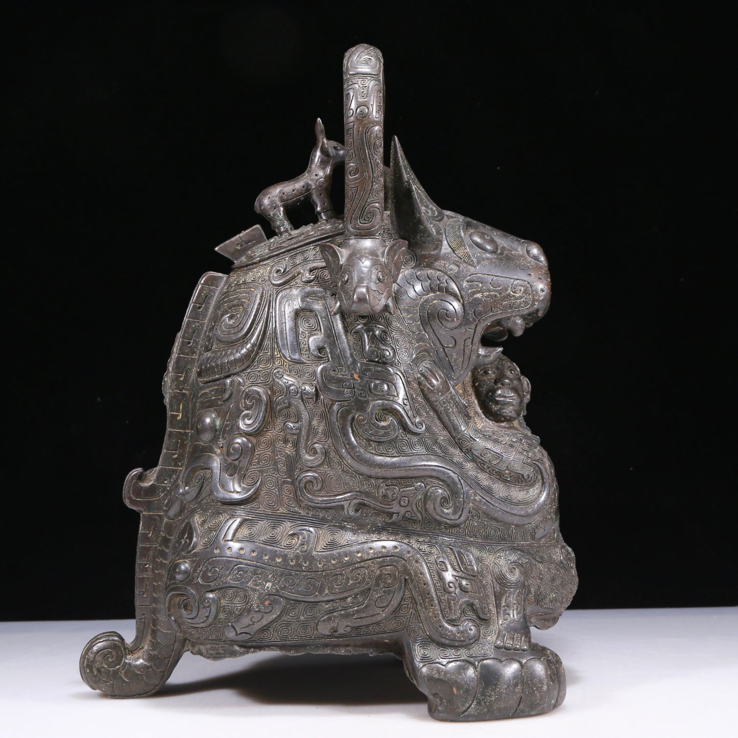 An Excellent Bronze Auspicious Beast-Form Jar With Inscriptions