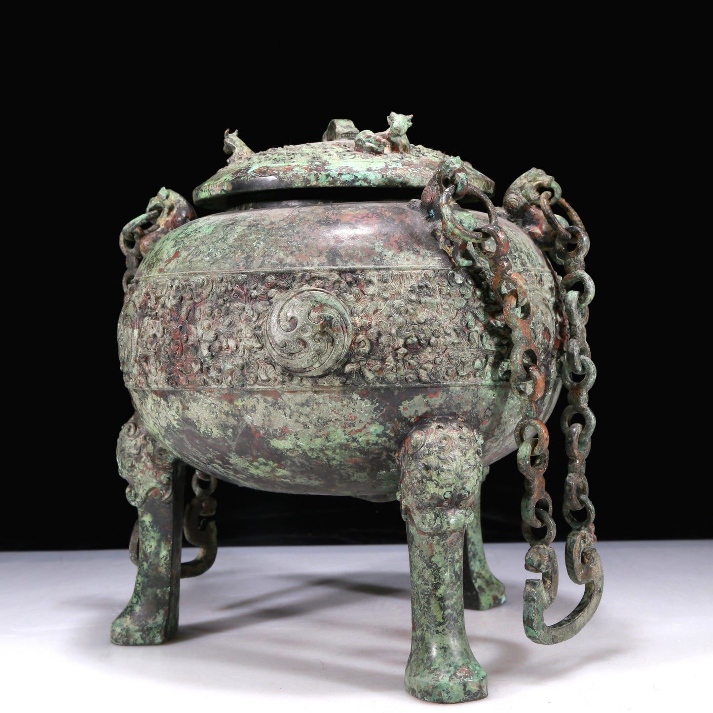 An Excellent Bronze 'Auspicious Beast' Tripod Jar With Inscriptions