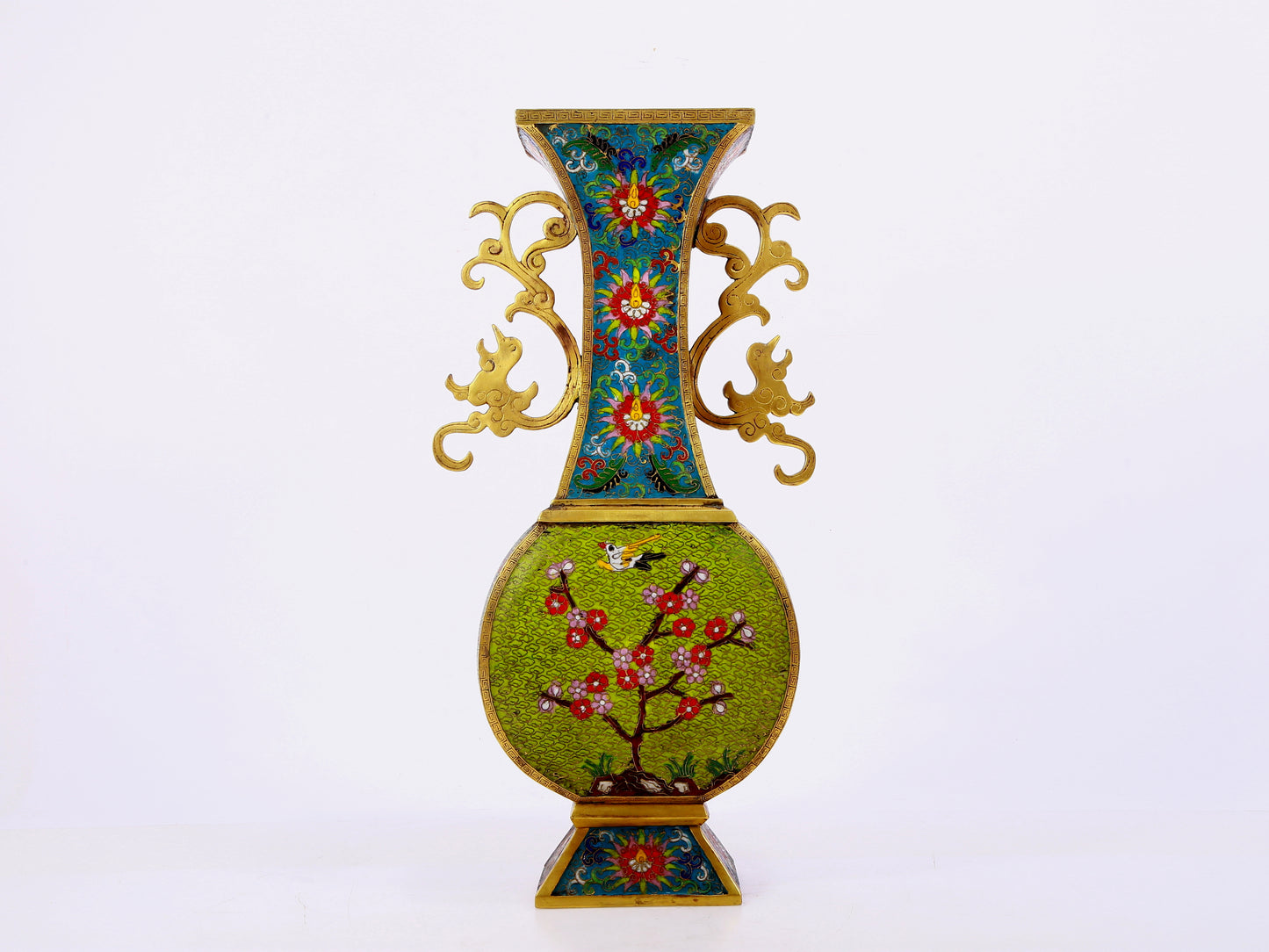 A pair of cloisonné flower and bird pattern amphora