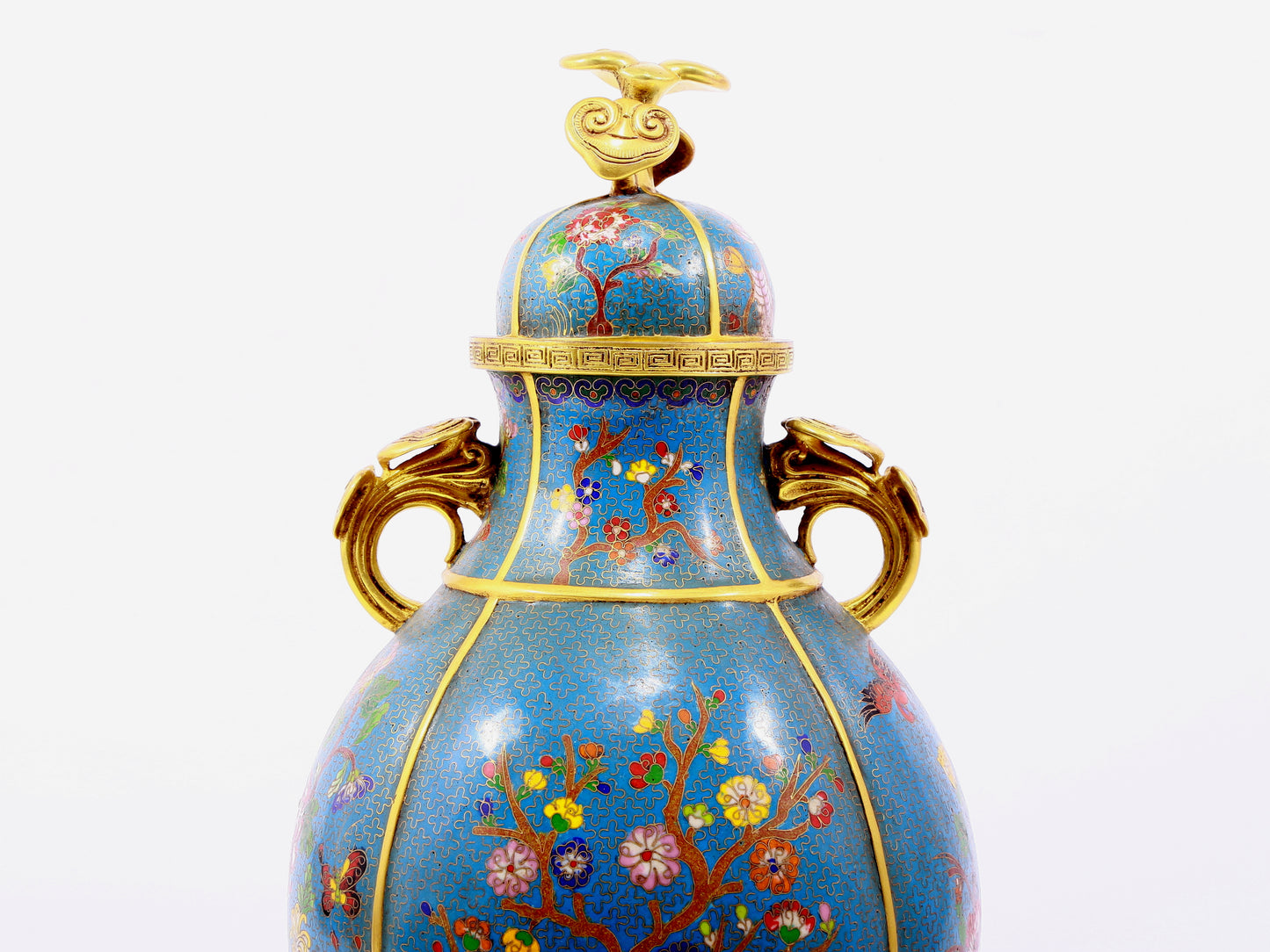 A pair of cloisonne flower and bird pattern amphora