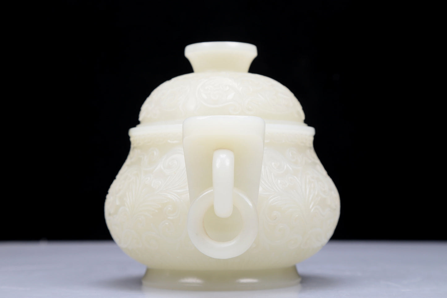 A Precious White Jade 'Scrolling Lotus' Censer And Cover