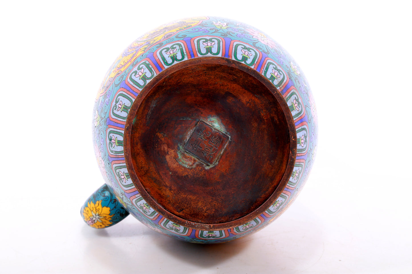 A perfect pair of cloisonné 'Twinkle lotus and Phoenix' patterned ewers