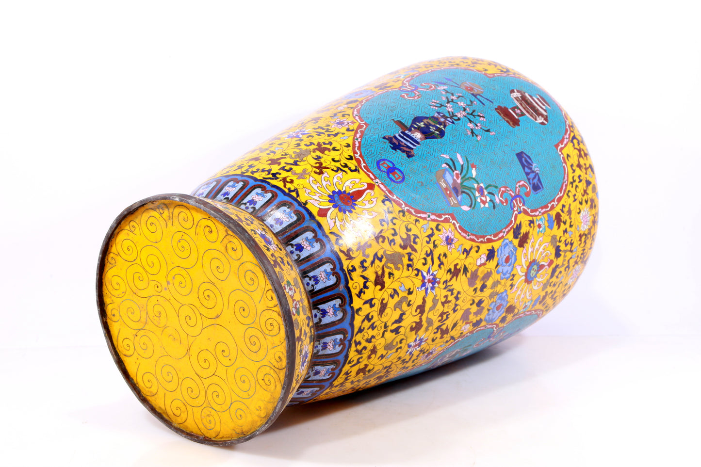 Perfect pair of cloisonné floral pattern bottles with lids