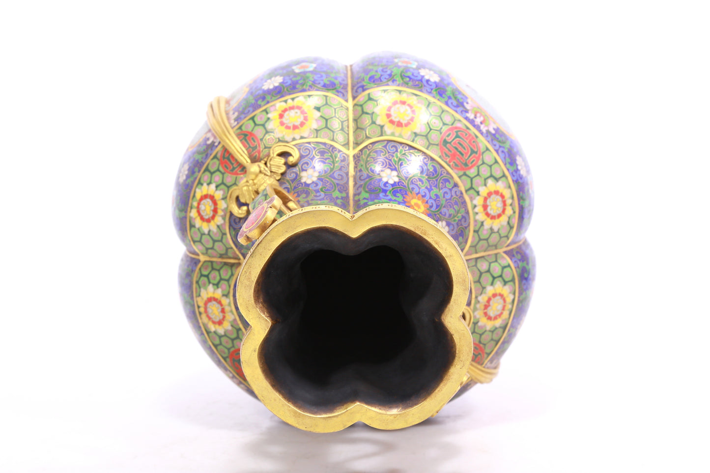 A Gorgeous Cloisonne 'Scrolling Lotus' Ruyi-Handled Vase