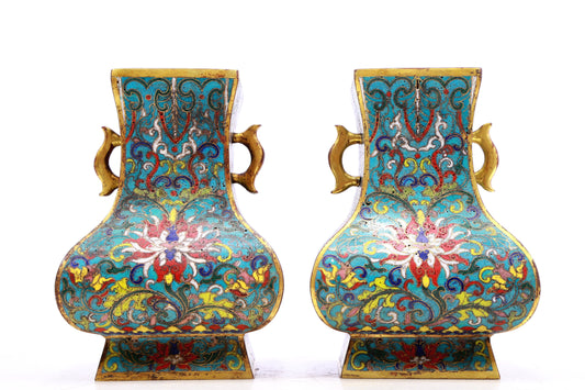 A Gorgeous Pair Of Cloisonne 'Scrolling Lotus' Vases