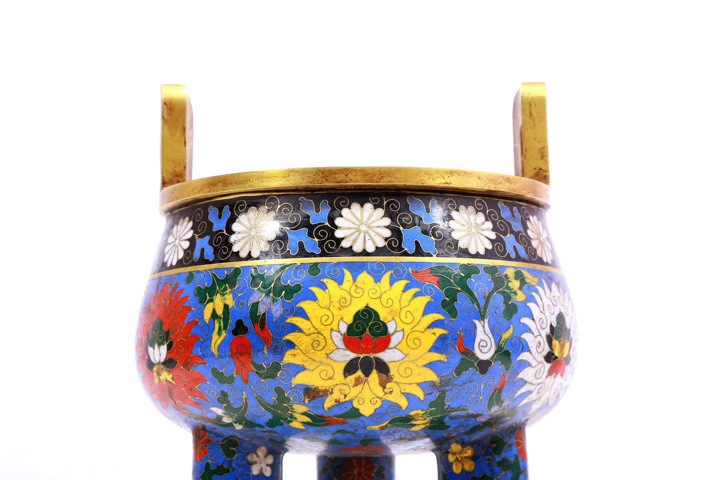 A Superb Cloisonne 'Scrolling Lotus' Tripod Censer