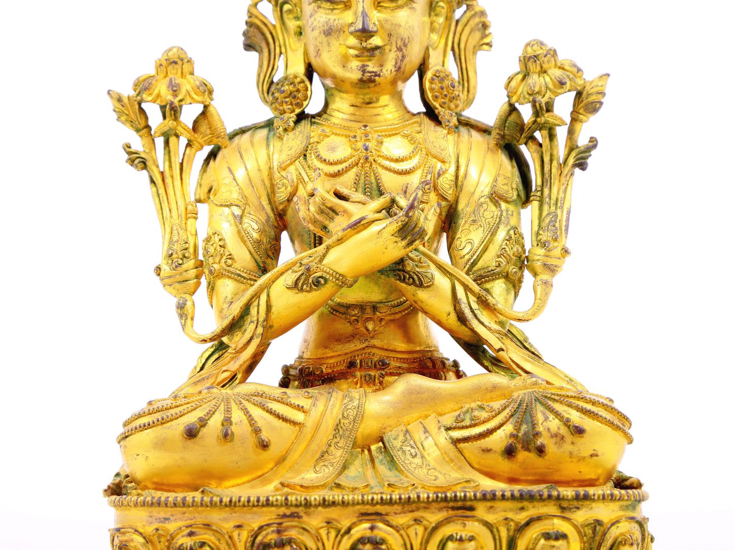 A serene gilt bronze statue of Bodhisattva