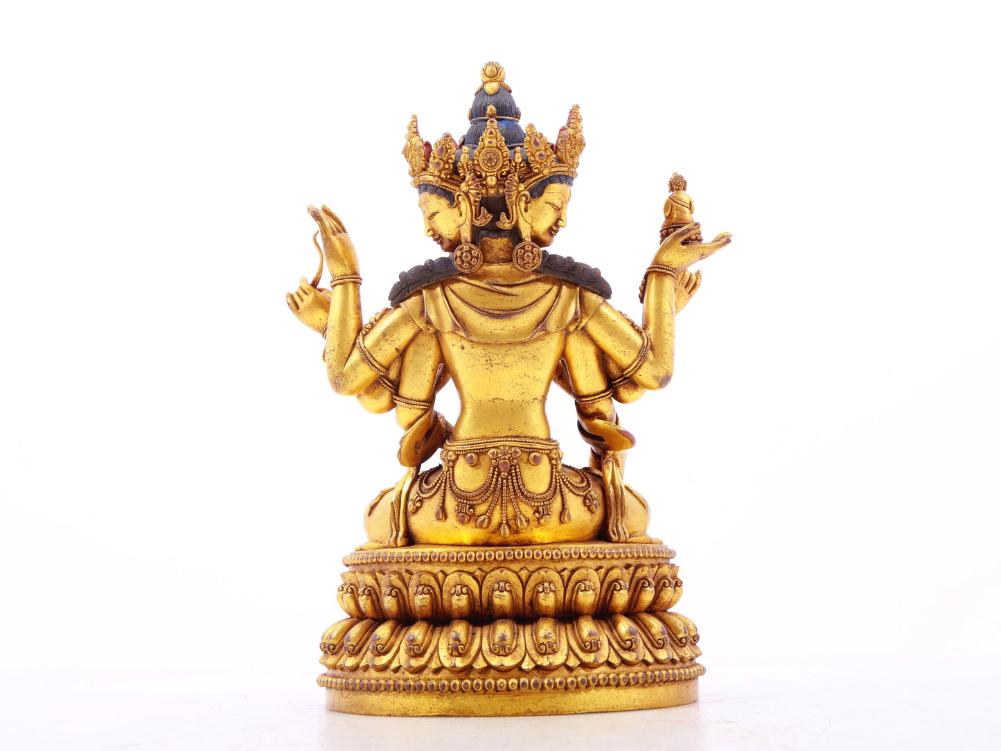 A solemn gilt bronze Bodhisattva statue